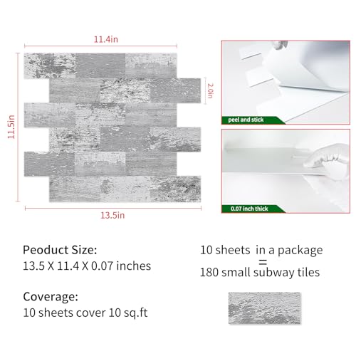 DEWOO Peel and Stick Wall Tile Kitchen Backsplash Self Adhesive 10 Sheet - color: Retro wood