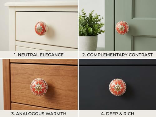 Red Ceramic Cabinet Knobs (Pack of 6) - color: Red, style: Art Deco