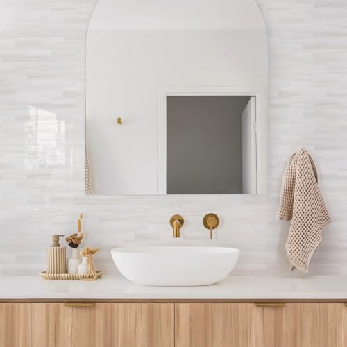 STICKGOO 10-Sheet Subway Tile Peel and Stick Wall Tiles, Seamless Design Polished Dolomite Kitchen Backsplash, PVC Stick on Tiles for Kitchen, Bathroom, RV, Fireplace - color: Polished Glossy Dolomite