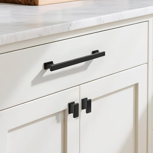 KNOBWELL 6 Pack Matte Black Solid Cabinet Pulls 6-3/10 Inch(160mm) Hole Center Kitchen Cabinet Handles,Cabinet Hardware for Cupboard Drawer Pulls - color: Matte Black, size: Hole Center:6-3/10 inch(160mm)