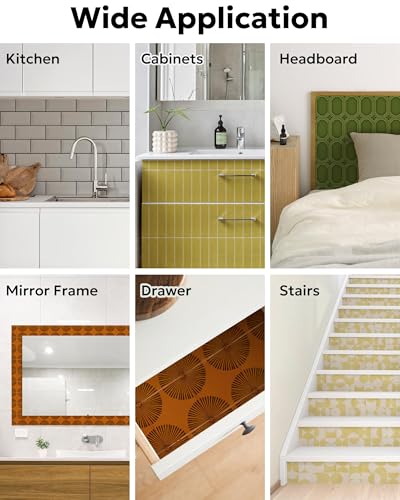壁紙屋本舗 Retro Tile Peel and Stick Wallpaper Removable Green 9in×19.7ft - color: Green Tile