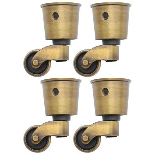 Anxingo 4 PCS Antique Brass Caster Cups, 2.6 x 1.5 Inch Cast Zinc Alloy Wheels, 360 Degree Swivel Pulleys, Suitable for Classical Furniture, Piano Legs, Coffee Tables, Bookshelves