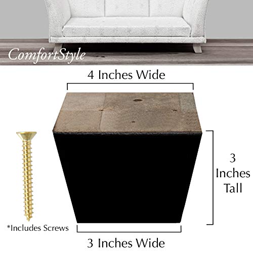 Furniture Legs for Sofa Chair Couch or Ottoman, Set of 4 Replacement Feet, 3 Inch Tall, Square with Tapered Sides, Dark Espresso Finish - color: Dark Espresso