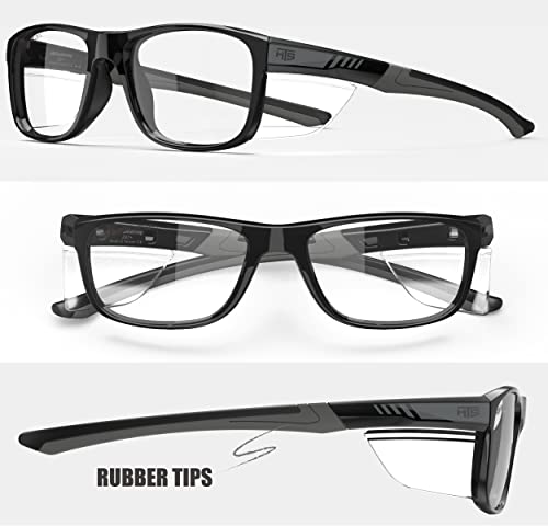 HTS HUNTERSKY TR90NZZ Safety Glasses with Side Shield Small Size Women Men ANSI Z87 Anti Fog Scratch Resistant Lab Pickleball - color: Gloss Black