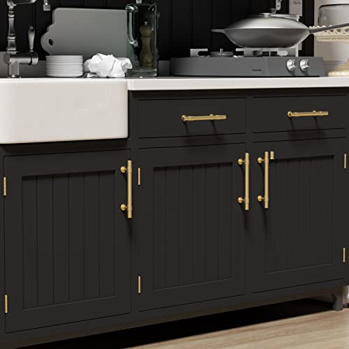 Haliwu 10 Pack 3in Gold Cabinet Handles Brushed Brass Drawer Pulls - color: Matte Gold, size: 76mm (3 inch) Hole Center Spacing