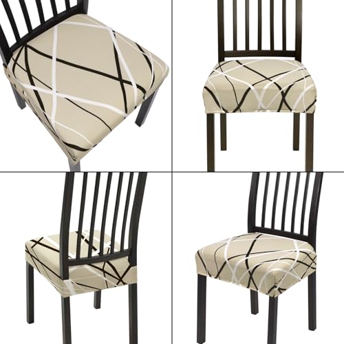SearchI Dining Chair Seat Covers Set of 4, Rear Covered, Beige Stripe - color: Beige Stripe
