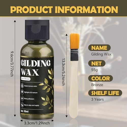 JAOJAO Bronze Gilding Wax, 55ml Metallic Polish Paste with Brush