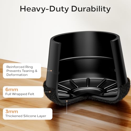 24 PCS Silicone Chair Leg Floor Protectors Large (1.3"-1.4") Rubber Felt Furniture Pads Chair Legs Caps/Covers for Hardwood Floors, Tile from Scratches & Reduce Noise - Round, Black - size: Large (1.3"-1.4")