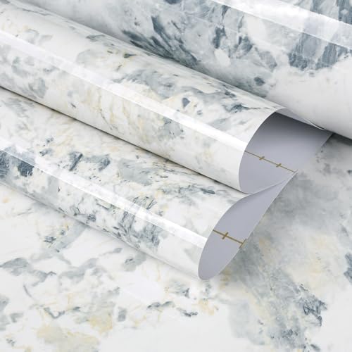 FunStick Blue and White Marble Contact Paper for Countertops Cabinets Waterproof Removable Granite Countertop Contact Paper Marble Wallpaper Peel and Stick Countertops for Kitchen Bathroom Desk 12x200 - size: 200" x 12"