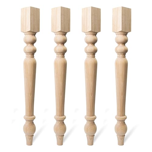 decorluxes Unfinished Farmhouse Table Legs Dining Table 2.8" X 29" Set of 4 DIY Coffee Table Rustic Turned Style Leg | Easy to Paint Any Color You Want (29 inch)