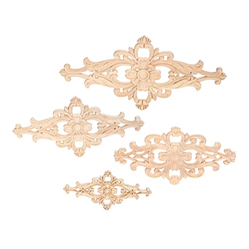 2Pcs Wood Carved Appliques Central Wooden Carving Onlays Furniture Decals - size: 2-Pack, 16 x 8 inches