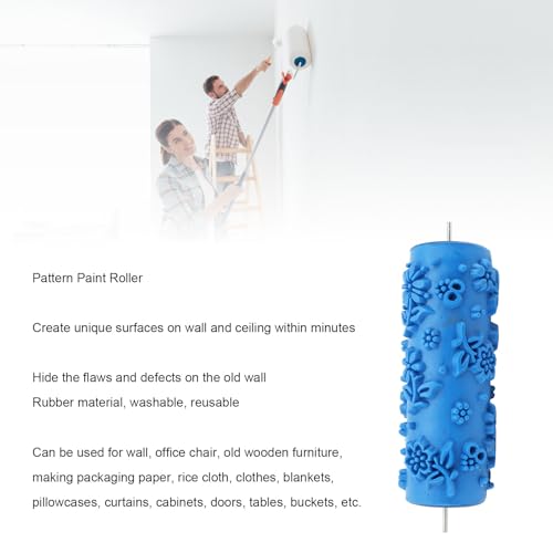HEEPDD Decorative Paint Roller, Reusable Rubber Texture Pattern Roller Creates Faux Finish Designs for Walls Furniture Blue 15cm 1 Pack - size: 097Y