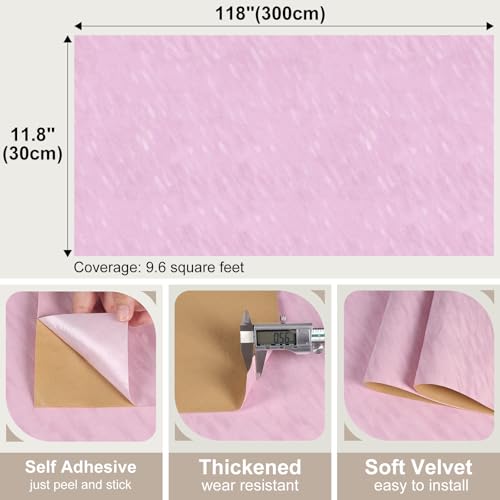 Light Pink Self Adhesive Velvet Flocking Liner Soft Fabric Contact Paper for Jewelry Box DIY Project Fabric Shelf Drawer Liner Peel and Stick Pink Velvet Wallpaper for Room 11.8"x118" - color: Light Pink