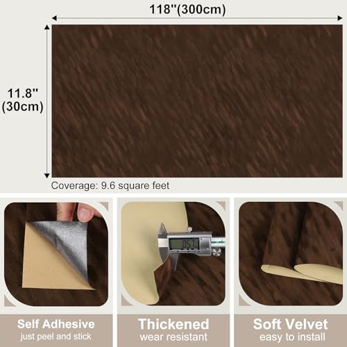 Brown Velvet Drawer Liner Contact Paper for Shelf Cabinets, Self Adhesive Felt Fabric for Jewelry Boxes DIY Arts & Crafts, Peel and Stick Velvet Wallpaper for Home Upholstery, 11.8"x118" - color: Brown