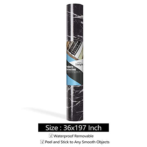 Livelynine 36 Inch Kitchen Countertop Contact Paper Waterproof Dark Marble Contact Paper for Countertops Peel and Stick Wallpaper Bathroom Counter Top Vinyl Wrap Laminate Desk Table Cover Removable - color: Dark marble, size: 36" x 197"