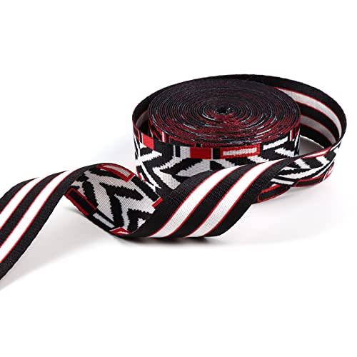 Nylon Webbing 1.5 Inch Colorful Ethnic Bohemian Webbing for Straps Purse Straps Backpack Straps Luggage-Single-Sided Pattern-38MM-1 1/2" (Red Black) - color: Red Black-6 Yards