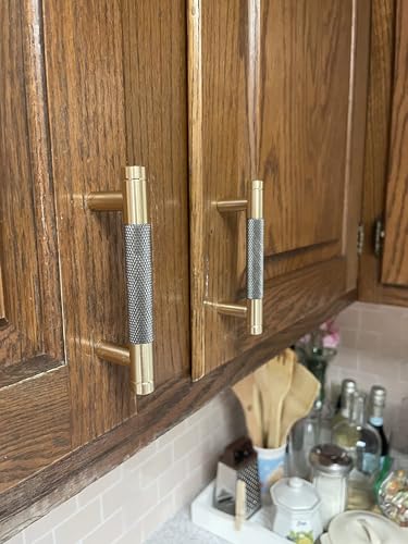 2 Pack 7 1/2 Inch 192mm Bar Cabinet Pulls Gold and Grey Knurled Handles for Brushed Gold Drawer Pulls Cupboard Aluminum Handles - color: Gold and Grey, size: 7 1/2 Inch