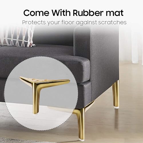 Greaton, 6” Golden Finish Metal Legs, Great, Sturdy & Modern Style Replacement for Sofas, Chairs and Tables, Set of 6 - size: Gold Set of 6
