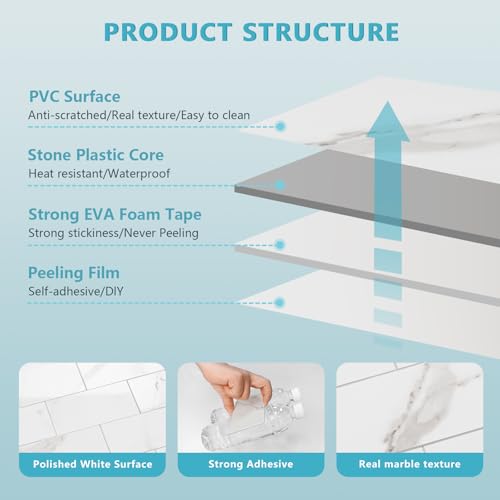 Vamos Tile 100-Pack Peel and Stick Backsplash Tile, 3''x6'' Subway Tile - color: Statury White