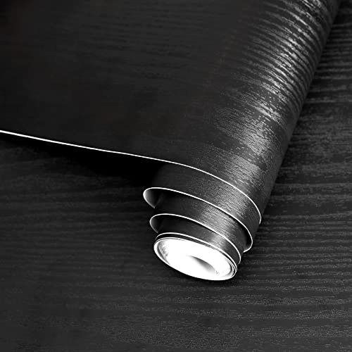 Black Wood Contact Paper Peel and Stick Wood Wallpaper Self Adhesive - color: Black, size: 17.7" x 393.7"