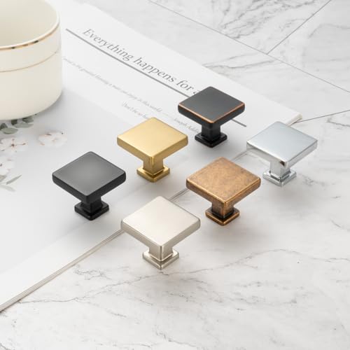 KOOFIZO 10 Pack Brushed Nickel Cabinet Knobs, Square Single Hole Pulls K08 - color: Brushed Nickel, size: Knob 1 - 10Pcs