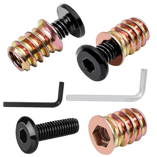 32 Sets Furniture Screw Nut 1/4-20 x 3/4" Threaded Inserts for Wood 1/4-20 x 19/32" Nut Threaded Wood Inserts Bolt Fastener Connector with Hex Spanner
