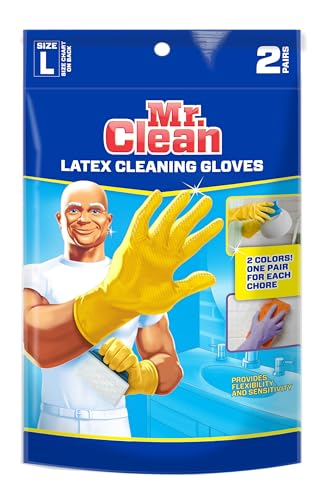 Mr. Clean Large Reusable Latex Gloves, 2 Color, 2 Pairs - size: Large (Latex, 2 Pair)