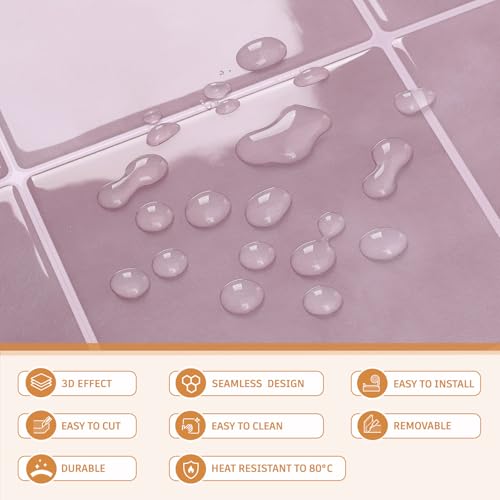 CRE8TIVE 16 Sheets Peel and Stick Tiles Backsplash, 12"x12" Backsplash Tile for Kitchen Peel and Stick, Adhesive Waterproof Tile Stickers for Bathroom, Laundry Room, Shower Walls (Pastel Pink Square) - size: 12"x12" (16-Sheets)