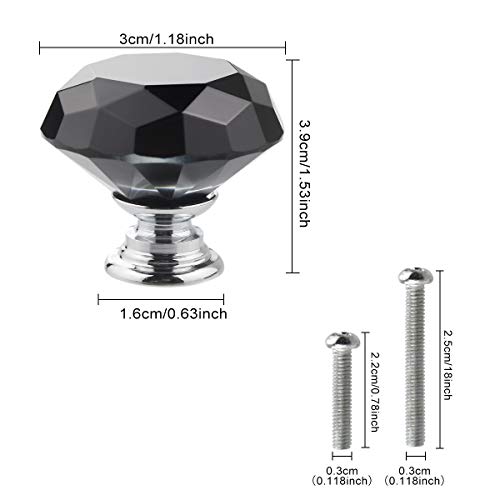 Crystal Glass Cabinet Knobs 30mm Diamond Shape Drawer Kitchen Cabinets Dresser Cupboard Wardrobe Pulls Handles 10 Pcs - color: Black