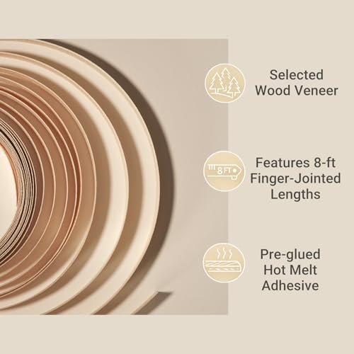 Birch Edge Banding 3 Inch x 25 FT Roll - 8 FT+ Continuous Lengths - Pre-Glued Real Wood - Iron-On, Sanded Smooth Veneer Edging for Furniture & Large DIY Projects - color: Birch, size: 3 in x 25 ft