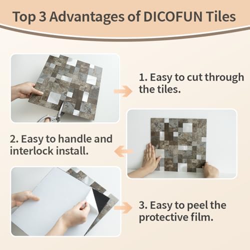DICOFUN 12" x 12" Square Mosaic Peel and Stick Tile Backsplash, Mixed Metal Silver Stick on Wall Kitchen and Bathroom Tiles, Stick on Backsplash for Stove (10, Beige & Brown Slate) - color: Beige and Brown Slate, size: 10 Sheets, 12"x12"x0.12"