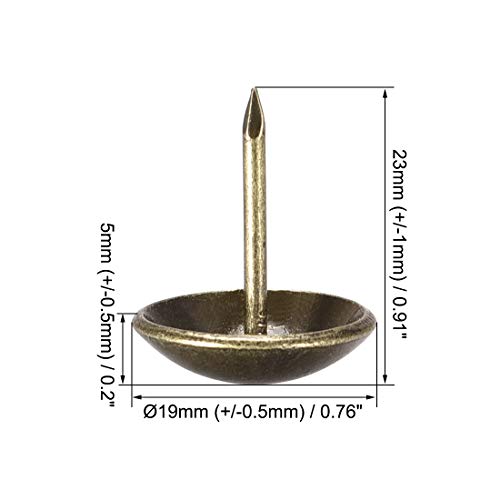 uxcell Upholstery Nails Tacks 19mm Dia 23mm Height Retro Round Thumb Push Pins Bronze Tone for Furniture Sofa Headboards, 100 Pcs - size: 19mm x 23mm
