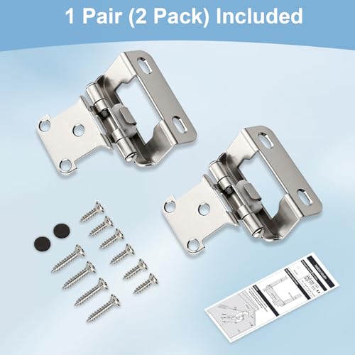 KNOBWELL 1/2" Overlay Brushed Nickel Cabinet Hinges Self Closing, 1 Pair - color: Satin Nickel