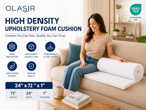 Firm High Density Upholstery Foam Cushion Pad 30ILD 1 x 24 x 72 Inch