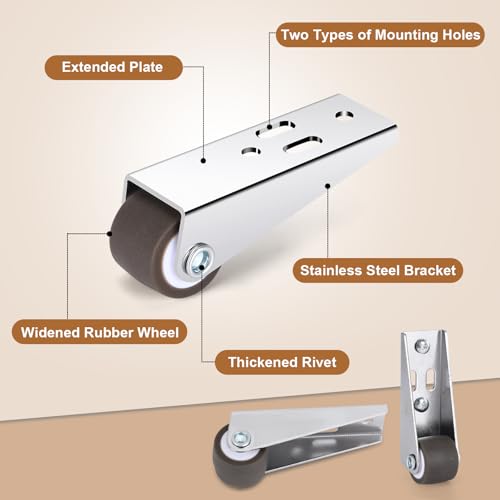 0.9" Mini Low-Profile Rigid Plate Caster Wheels,Fixed,8‑Pack,44 lbs/Caster