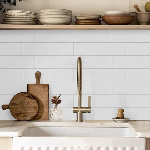 4 Sheets White Subway Marble Peel & Stick Wall Tile 4"x8" - color: White Subway Tile, size: 4 Pcs 4" x 8" x 0.07"