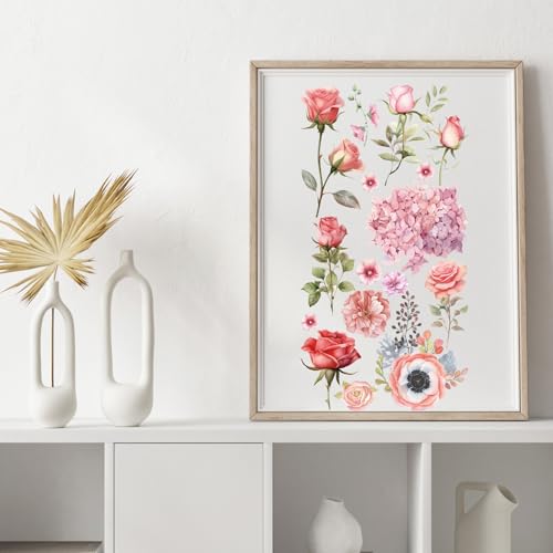 Rub on Transfers for Furniture Crafts Stickers - 8 Sheets Floral Rub on Transfer Stickers Furniture Crafts Flower Leaf Decals for Wood Scrapbook Doors Window DIY Home Office Decor 11.41 x 5.9 Inch