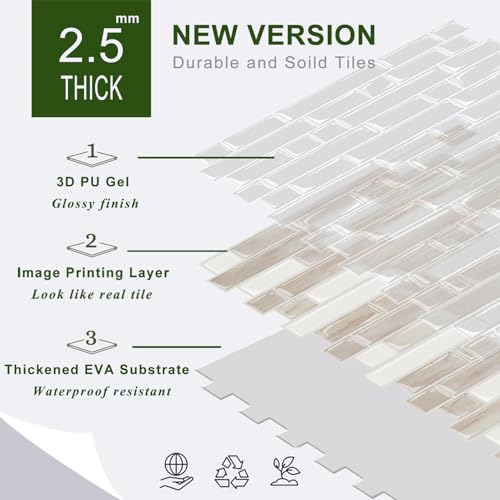 STICKGOO Thicker Peel and Stick Backsplash Tile for Kitchen and Bathroom - color: Eurasian Mocha Stone