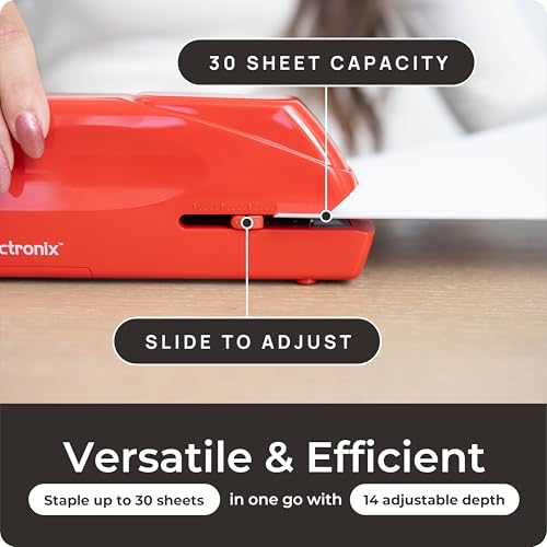Red Electric Stapler Pro - Automatic Stapler for Desk or Office Use - color: Red