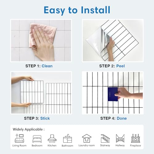 COMSTICKC 3D Peel and Stick Backsplash Tiles, 10 Pcs 12" x 12", White - color: White With Black Grout