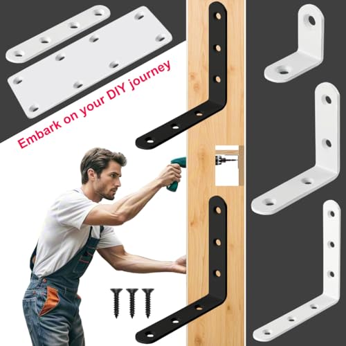 Black L Bracket 4 Inch Stainless Steel Corner Braces, 8 Pack 100x100mm 90 Degree Right Angle Joint Brackets for Wood Shelves Cabinets, with Screws - size: Black 4in x 4in L-Shaped