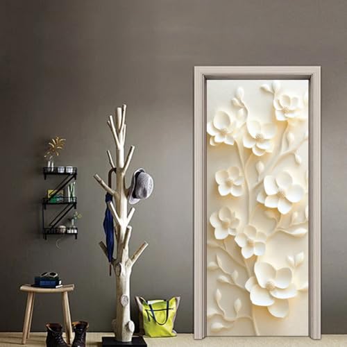 arricraft 2 Sheets Flower Theme Self-Adhesive Door Sticker, 31.5x78.7inch 3D Flower Door Murals Stickers PVC Removable Wallpaper Decoration for Bedrooms Living Room - style: Flower