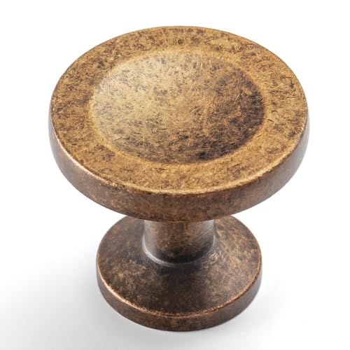 12 Pack Antique Brass Cabinet Knobs, Single Hole Round Knobs - color: Antique Brass