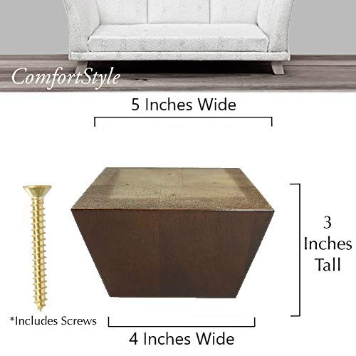 Furniture Legs, Sofa Couch and Chair 3" Tall x 5" Extra Wide Wood Feet Replacement, Set of 4 Feet, Heavy Duty, Walnut Finish - color: Walnut