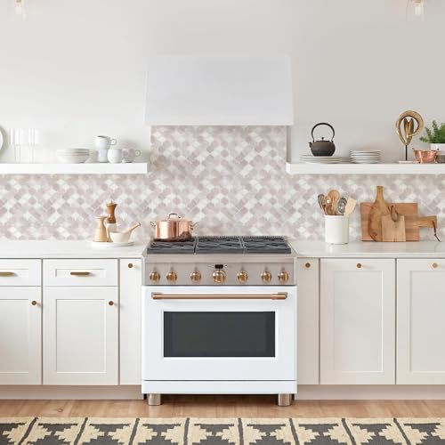 STICKGOO Arabesque Peel and Stick Backsplash Tile, Pink Beige White - color: Pink Beige White