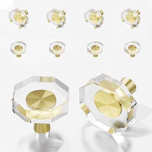 8 Pack Polygon Crystal Cabinet Knobs,1-1/4 Inch, Gold - color: Gold-8 pack, size: Polygon