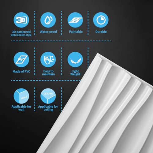 Art3d PVC Wavy Textured 3D Wall Panels, 15.7 x 11.8 Inch, 24-Pack, White - color: White