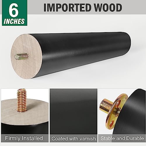 FoDau770 Rubber Wood Legs 6", Slant Taper, 5/16"-18 Thread, Black, 8pcs - color: Black, size: 6 Inch - Slanted (80°)