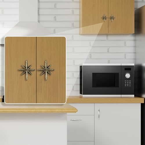 6 Set Unique Antique Gold Cast Iron Drawer Pulls & Cabinet Knobs - color: Antique Gold, size: 8-pointed Star