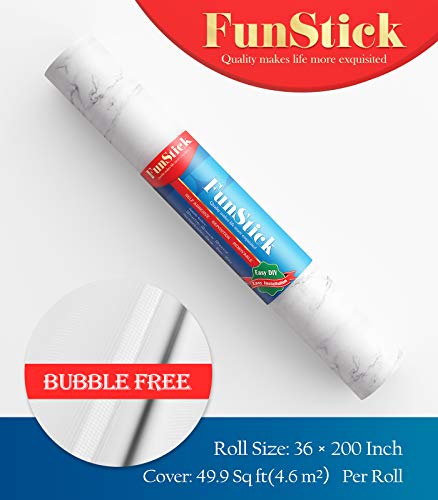 FunStick 36" x 200" Matte Marble Countertop Contact Paper White Grey Marble Wallpaper Peel and Stick Countertops for Kitchen Waterproof Removable Self Adhesive Wall Paper for Bathroom Table Furniture - size: 36"W x 200"L